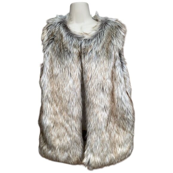 Rachel Zoe Size M Silver Faux Fox Fur Fluffy Hook Closure Vest Jacket Mob wife - Picture 6 of 15